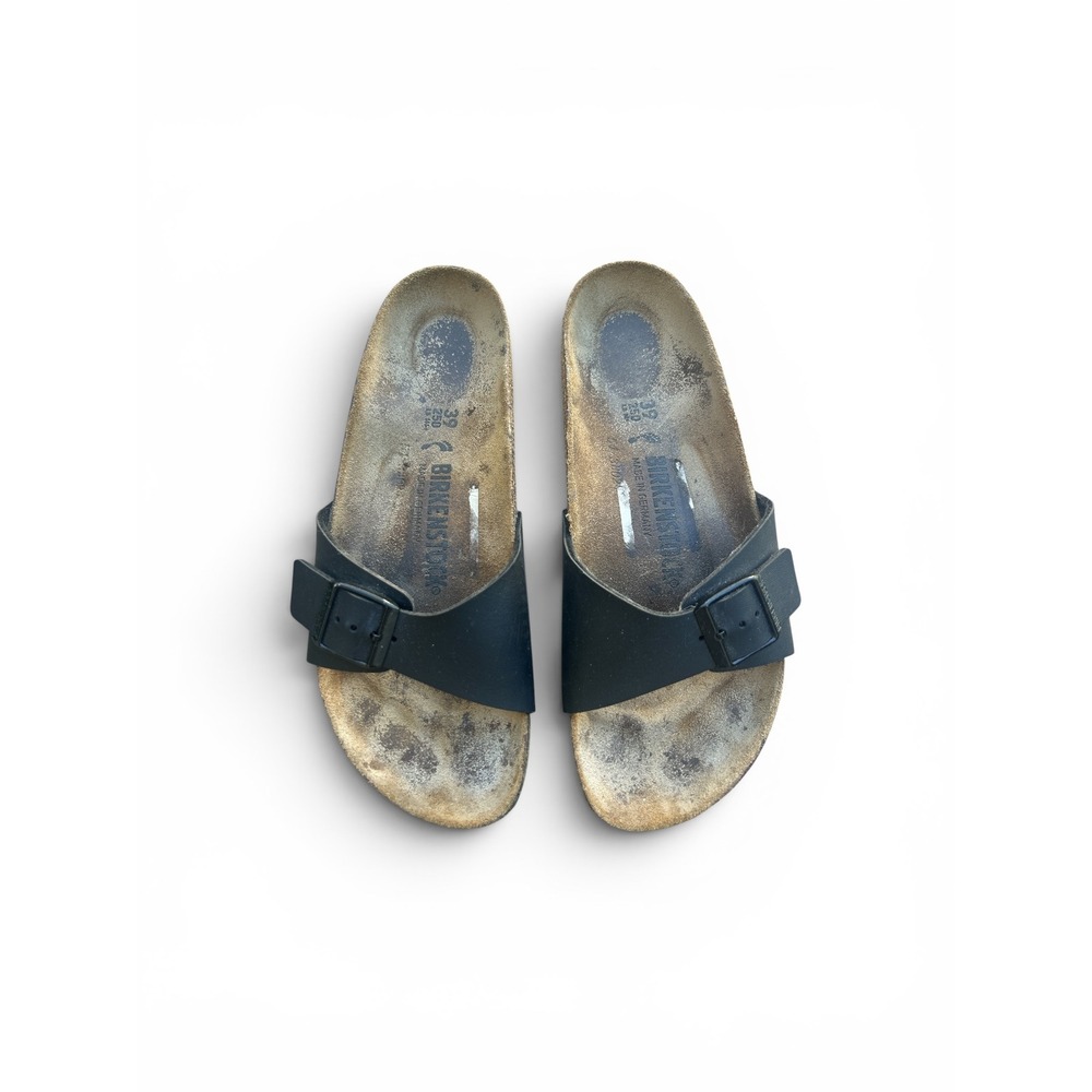Birkenstock Madrid Birko-Flor Black Single Strap Slide Sandals Womens 39 L8 M6